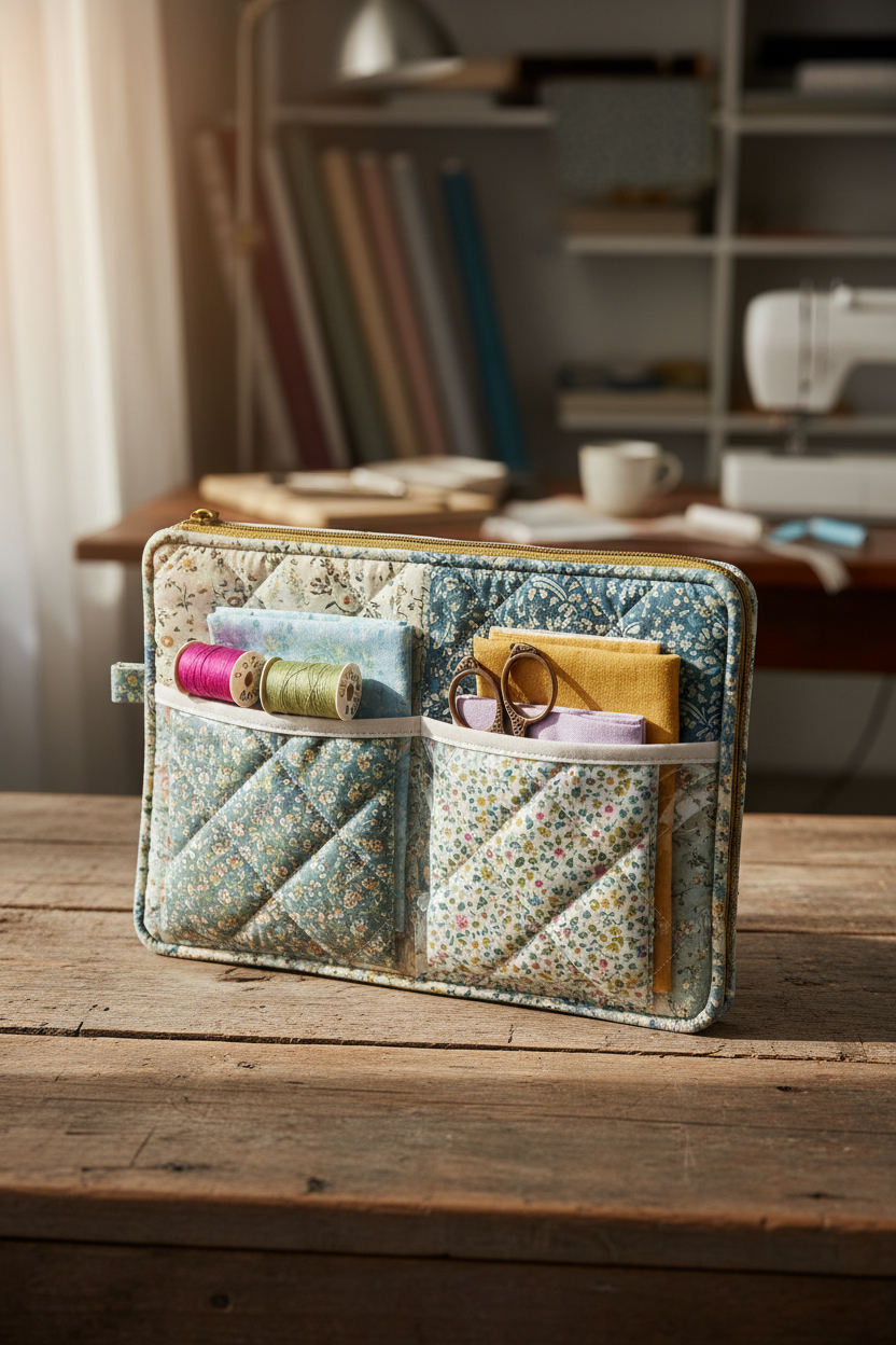 Nightingale Zipper Case vertical lifestyle in crafting studio